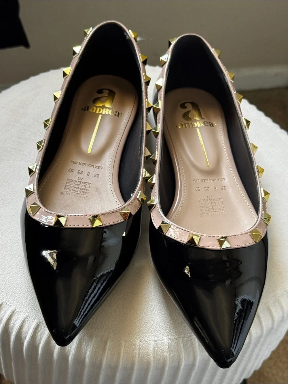 Black Patent Studded Pointed-Toe Flats